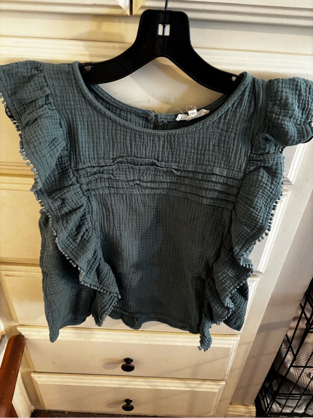 easel Slate Green Ruffle-Sleeve Gauze Blouse